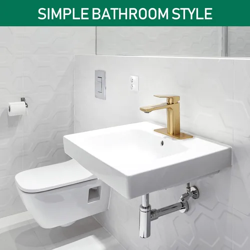 Vista 7 de VOTON - Grifo de fregadero de baño de oro cepillado con una sola manija y desagüe desplegable para lavabo de 1 agujero o 3 agujeros con placa