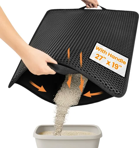 Vista 21 de Tapete de arena para gatos de tamaño compacto de 23.6"x14.6" para espacios pequeños, capa trasera mejorada impermeable a prueba de fugas Negro