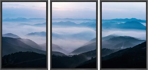 Vista 32 de SIGNWIN Lienzo enmarcado para pared, juego de arte nublado de tormenta, cielo, bosque otoñal, árboles, rústico, naturaleza, fotografía, realismo