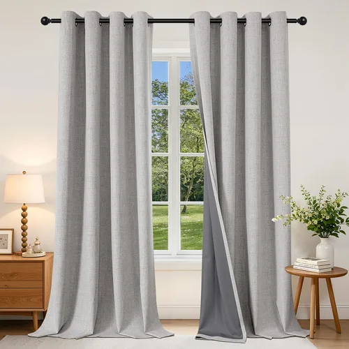 Vista 34 de Joydeco Cortinas opacas de 72 pulgadas de largo, 2 paneles burg, cortinas de oscurecimiento de habitación para dormitorio, cortinas térmicas Negro