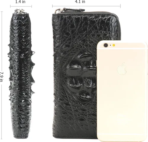 Vista 3 de Cartera de cuero de cocodrilo genuino para hombres, cartera hecha a mano de lujo, Black01, Minimalista