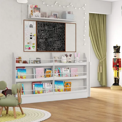 Vista 5 de Costzon Estantería para niños montada en la pared, estante organizador de madera de 3 niveles para libros y juguetes, estantería para niños pequeños