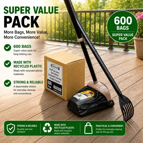 Vista 7 de Bolsa de plástico negra para camisetas (600 quilates) bolsas de basura para perros compatibles con Arm & Hammer giratorio Bin y rastrillo recogedor