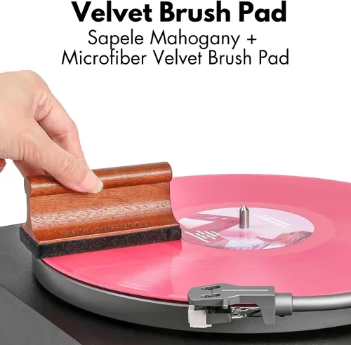 Vista 4 de Vinyl Supply Co.- Juego de pinceles para discos de vinilo 3 en 1, cepillo para discos de vinilo de pelo de cabra, almohadilla de terciopelo
