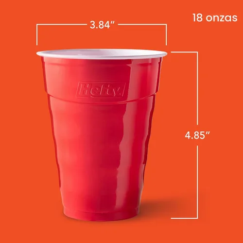 Vista 2 de Vasos de Plástico Desechables Hefty Party On, Rojos, 18 Onzas, 50