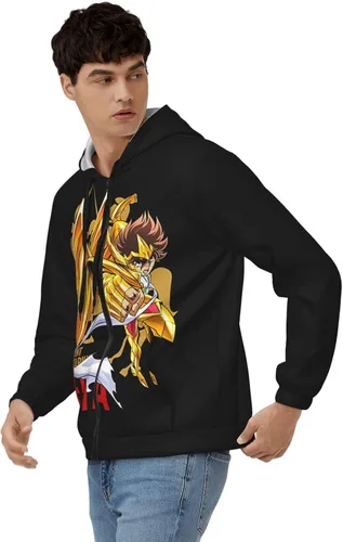 Vista 2 de Saint Seiya - Sudadera con capucha y cremallera completa, con cordón, estampado de moda, para hombre