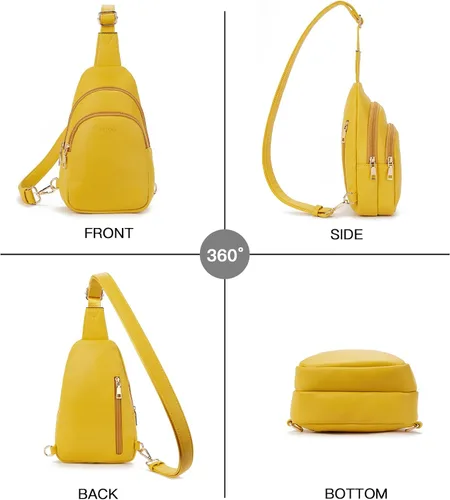 Vista 7 de Telena Riñonera pequeña para mujer, de cuero, cangureras, bolsa de pecho para mujer