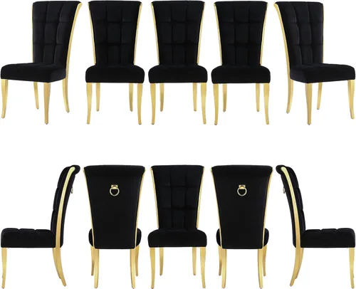 Vista 23 de ACEDÉCOR Sillas de comedor modernas de terciopelo negro y dorado, juego