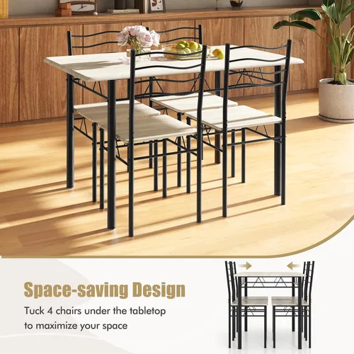 Vista 2 de Giantex Juego de mesa de comedor de 47 pulgadas para 4, mesa de cocina rectangular con 4 sillas de comedor, marco de metal, juego de comedor de 5