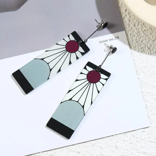 Vista 3 de 925 Sterling Silver Tanjiro Earrings,Anime Demon Slayer Cosplay Tanjiro Black Earrings Ear clip Kimetsu No Yaiba Hanafuda Halloween For Men Women