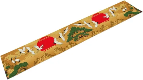 Vista 6 de Camino de mesa japonés, retro, tradicional, vintage, grúa, nubes, asiático, oriental, ondas, plantas, naturaleza, camino de mesa para el hogar