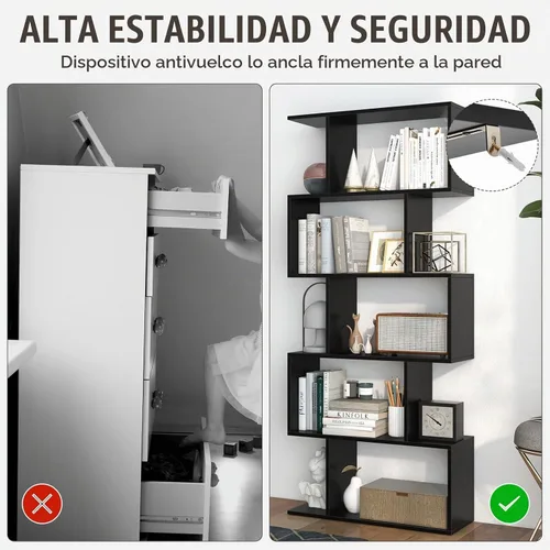 Vista 7 de GIANTEX Estantería geométrica de 5 niveles, estantería alta en forma de S Negro