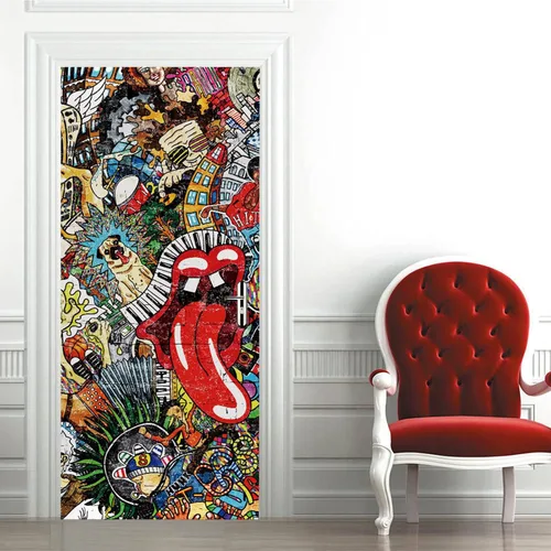 Vista 13 de TUOKING Adhesivo para puerta, calcomanías de vinilo para puerta, mural autoadhesivo para decoración del hogar, 30.3 pulgadas de ancho x 78.7
