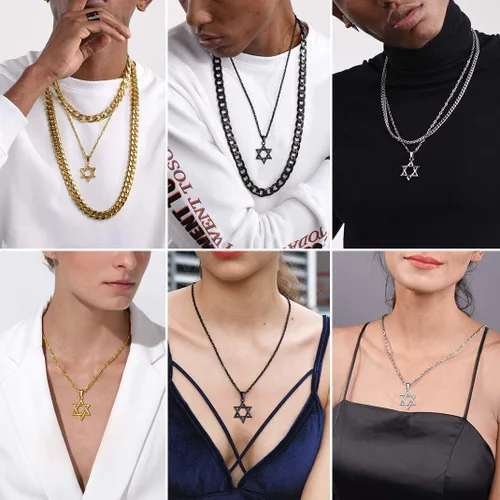 Vista 5 de GOLDCHIC JEWELRY Judaism Jewish Israel Star of David Cross Pendant Mens Punk Rock 316L Stainless Steel18K Gold PlatedBlack Rhodium Plated Hexagram