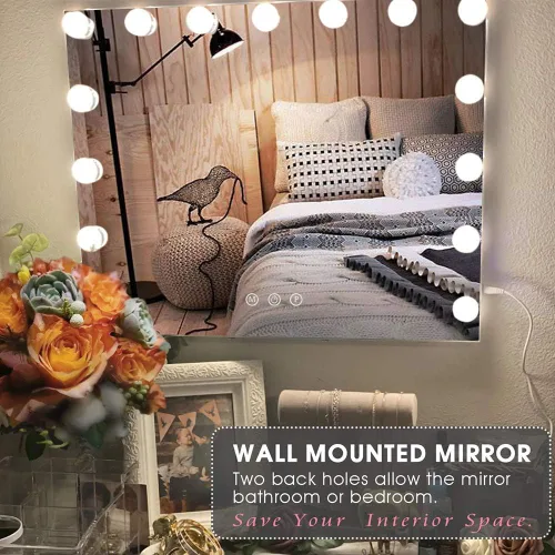 Vista 6 de MOON MOON Hollywood - Espejo de tocador con luces, espejo de maquillaje profesional y espejo de maquillaje iluminado con luces LED ajustables