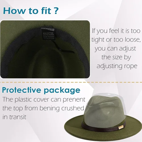 Vista 55 de Sombreros Fedora para hombre, sombrero Panamá de ala ancha con cinturón clásico Unisex Felt Fedora, Adjustable Fit, Breathable Sweatband, All-Day