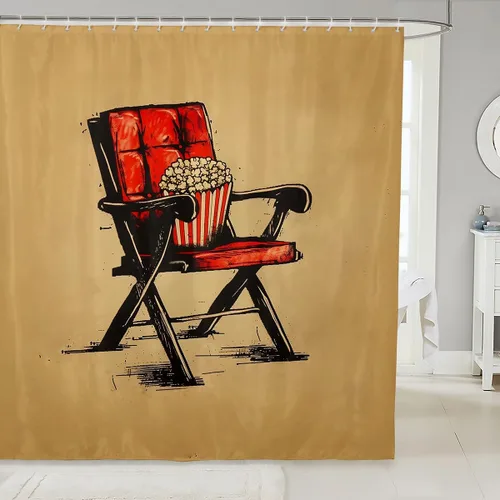 Vista 23 de Homewish Theater Cinema Poster Shower Curtain Set,Retro Movie Bathroom Curtain,Kids Girls Teens Popcorn Waterproof Fabrics Movie Night Bathroom