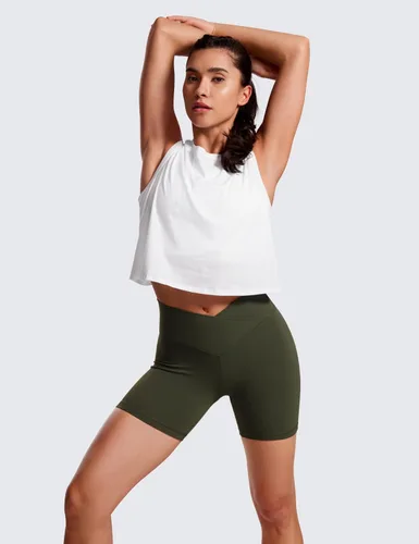 Vista 4 de CRZ YOGA Butterluxe - Pantalones cortos cruzados de 5 pulgadas para mujer, cintura alta, para entrenamiento, yoga, suave