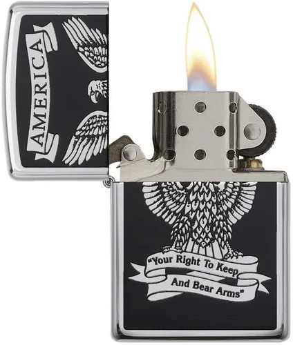Vista 3 de Zippo Encendedor de bolsillo Eagles Dare - Encendedores recargables con tapa abatible a prueba de viento - Encendedores de bolsillo con diseño Negro