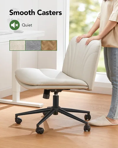 Vista 5 de Marsail Silla de escritorio de oficina sin brazos con ruedas, silla ancha de piel sintética con patas cruzadas, cómodas sillas giratorias ajustables