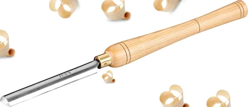 Vista 5 de DEEG Herramientas de torneado de madera de cincel de torno HSS de 1 pulgada con mango de Ashtree doméstico, virolas de latón y cuchillas de acero