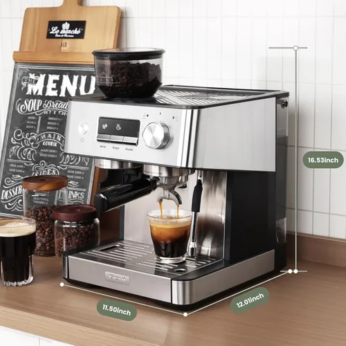 Vista 6 de Gevi Máquina de café expreso de 20 barras con molinillo y varita de vapor