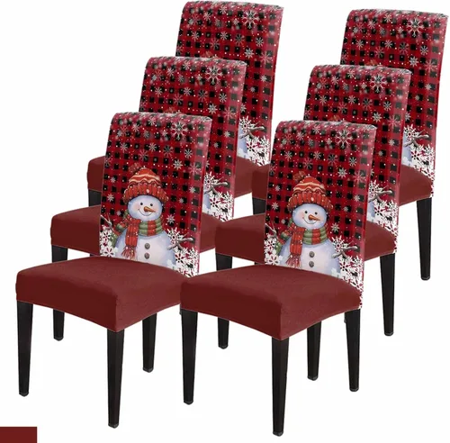 Vista 18 de Savannan - Juego de 4 fundas para sillas de árbol de Navidad, bolas de copos de nieve de color rojo invierno, fundas elásticas para sillas Parsons