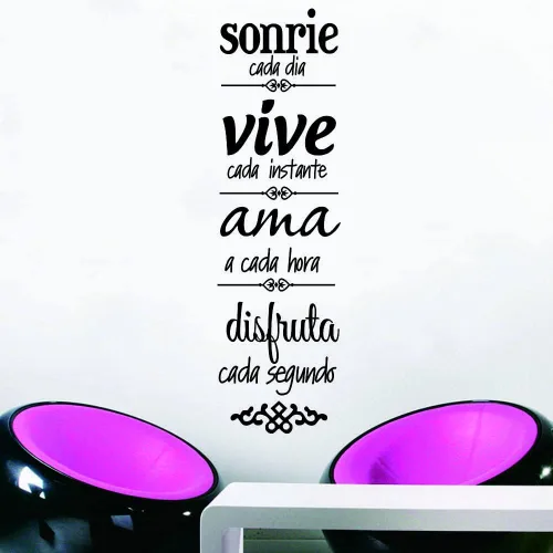 Vista 6 de Calcomanía de pared con reglas familiares inspiradoras españolas, Sonríe, Vive, cita AMA para comedor y sala de estar, arte de vinilo de PVC