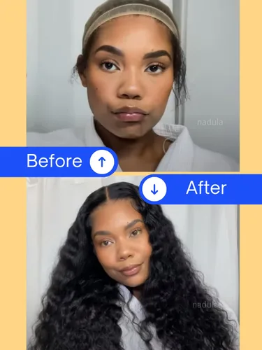 Vista 9 de Nadula Bye Bye Knots Peluca con Cordón Sin Pegamento de Ondas de Agua, Pelucas Frontales de Encaje Precortado 7x5 Húmedas y Onduladas de Cabello