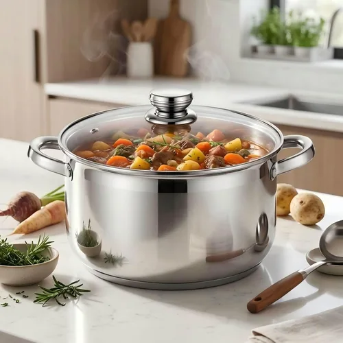 Vista 4 de Olla de sopa de 10 cuartos de galón con tapa de vidrio, olla de acero inoxidable de grado alimenticio de alta calidad, olla grande para cocinar