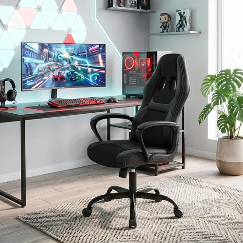 Vista 8 de FDW Gaming Chair Leather+Breathable Mesh Computer Chair Executive Support Ergonomic Office Desk Chair with Armrests 360° Swivel & Caster Five Star