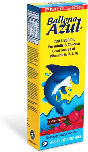 Vista 2 de Ballena Azul Aceite de Hígado de Bacalao para Adultos y Niños, Aceite de Hígado de Bacalao para Adultos y Niños, Buena Fuente de Vitaminas A, D, E
