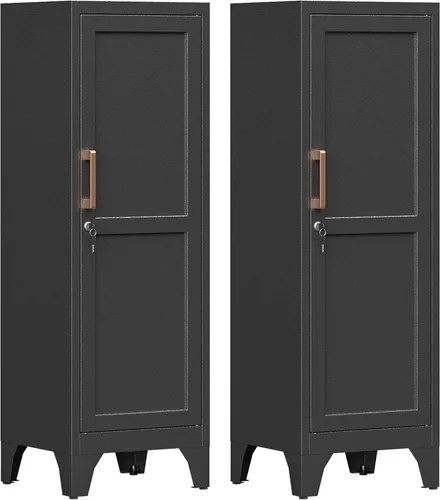 Vista 8 de Mesita de noche tipo casillero de metal negro de 23.6 pulgadas de alto con 1 puerta con cerradura y 1 estante ajustable, armario de almacenamiento