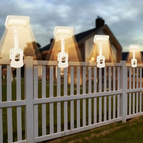 Vista 17 de Luces solares con clip para exteriores con sensor de movimiento, luces de valla solares ajustables verticalmente y giratorias en 360° con 92 LEDs