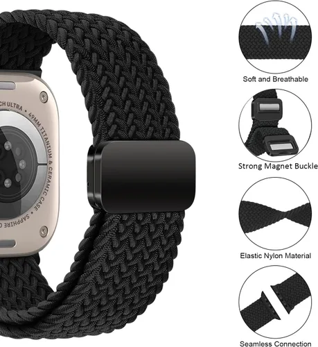 Vista 4 de MroTech Sport Solo Loop, compatible con correas de Apple Watch de 1.61, 1.57, 1.496 pulgadas, para mujeres y hombres, correa trenzada de nailon