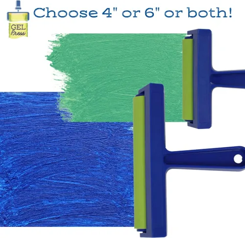 Vista 3 de Brayer de goma Gel Press de 4 pulgadas, para grabado, álbumes de recortes, manualidades de papel, decoración del hogar y más, azul y verde