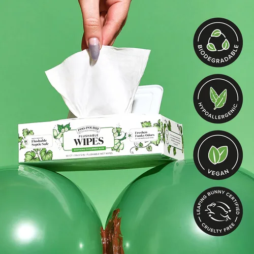 Vista 7 de Poo~Pourri Flushable Wipes, Cucumber Aloe, Dispensers, 50 Count (Pack of 6)