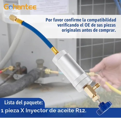 Vista 6 de gohantee Inyector de tinte de aceite de CA R12 para R134a R22 2oz A/C Herramienta de inyección de aire acondicionado hembra 1/4 "SAE x macho 1/4" SAE