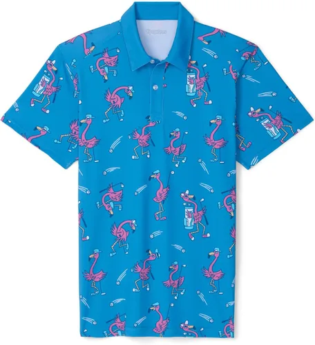 Vista 15 de Tipsy Elves Camiseta polo de golf divertida para hombre - Ropa de golf novedosa Paraíso azul de 8 bits