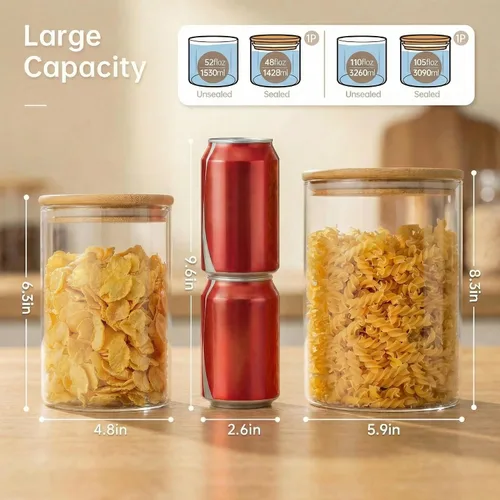 Vista 3 de HomArtist Contenedores de almacenamiento de vidrio extra grandes para harina y azúcar con tapa hermética, 105 fl oz x1 y 48 fl oz x1 [Juego de 2]