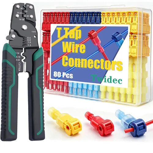 Vista 18 de Twidec/360Pcs 2.8/4.8/6.3mm Kit surtido de terminales de engarce rápido con conectores de pala macho y hembra, bloque de terminales de engarce
