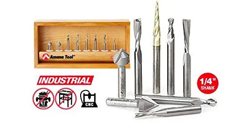 Vista 4 de Amana Tool - Colección de brocas de enrutador CNC de uso general AMS-134 de 8 piezas, vástago de 1/4
