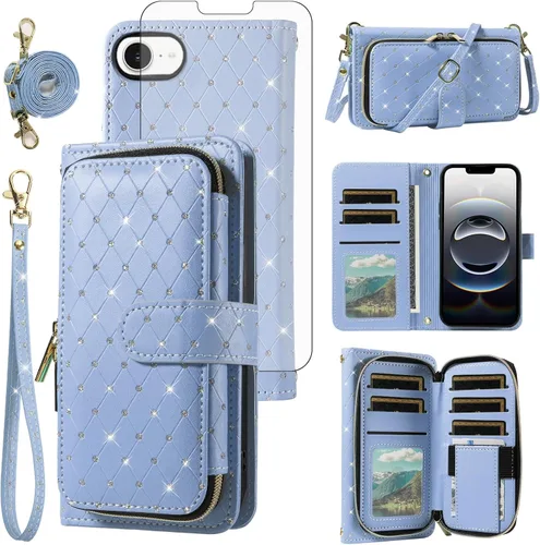 Vista 65 de Funda para teléfono iPhone 6 6S con cremallera y protector de pantalla con protector de pantalla, correa de cordón cruzado, ranura para iPhone 6 Six