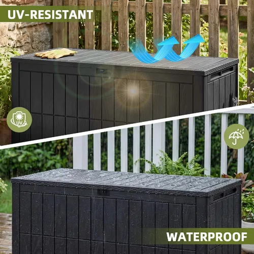 Vista 2 de Caja de almacenamiento para exteriores de 100 galones, con cerradura, impermeable, de resina, contenedor de almacenamiento para interiores