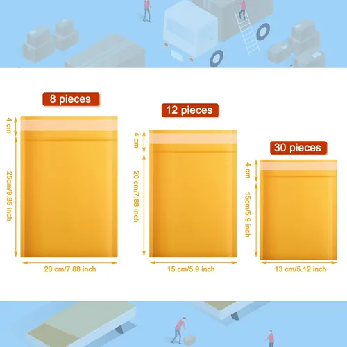 Vista 3 de 50 sobres metálicos acolchados de burbujas, sobres de polietileno con purpurina, sobres acolchados con sello adhesivo, bolsas de envío para embalaje