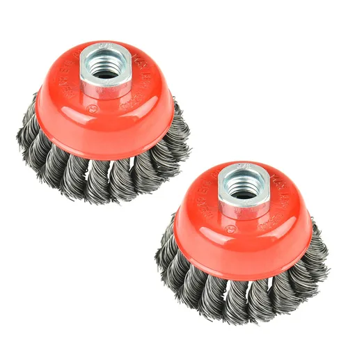 Vista 23 de A A IN Paquete de 2 ruedas de alambre para amoladora angular, cepillo de rueda de alambre de 3 pulgadas con eje roscado de 5/8"-11 para amoladora