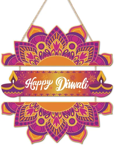 Vista 9 de LHIUEM Diwali - Letreros de madera de Happy Diwali para decoración de pared, juego de 2 (10 x 20 pulgadas), decoración de loto, pancarta india Happy