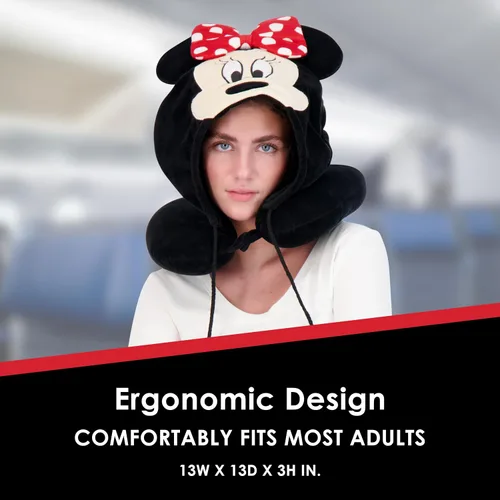Vista 5 de FUL Disney Minnie Mouse Almohada con capucha para el cuello con orejas 3D, accesorios de viaje para avión, automóvil y oficina, cómoda