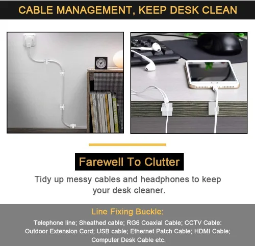 Vista 4 de Clips de Cable Autoadhesivos 3M Organizador de Cables, Soporte de Alambre Abrazadera de Gestión Adhesiva para Escritorio Coche Cámara de Tablero