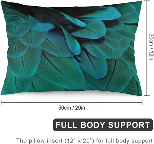 Vista 2 de Fundas de almohada decorativas con estampado de plumas y purpurina verde azulado y dorado, 12 x 20 pulgadas, para decoración del hogar, sala